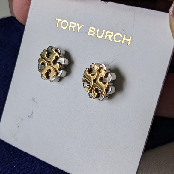 Tory Burch 2 tone logo earrings - Picture 1 of 4